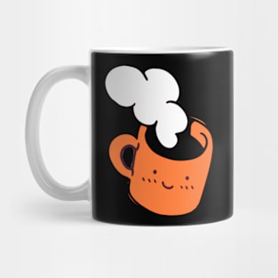 Cute Kawaii Coffee Cup With Steam In Orange Mug